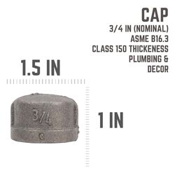 BK Products 3/4 in. MPT T Black Malleable Iron Cap