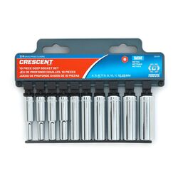 Crescent Assorted Sizes S X 1/4 in. drive S Metric 6 Point Deep Well Socket Set 10 pc