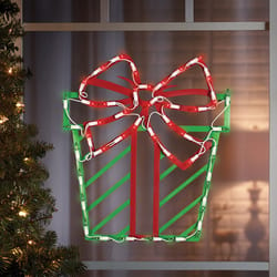 IG Design Green/Red Lit Present Silhouette Window Decor, Ornament Indoor Christmas Decor