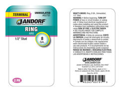 Jandorf 8 Ga. Insulated Wire Terminal Ring Silver 2 pk