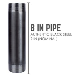 BK Products 2 in. MPT T Black Steel 8 in. L Nipple