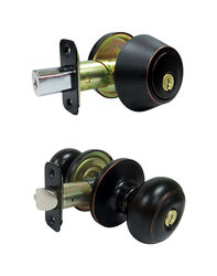 Faultless Fancy Mushroom Aged Bronze Metal Entry Knob and Single Cylinder Deadbolt 3 Grade Right Han