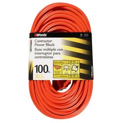 Woods Indoor or Outdoor 100 ft. L Orange Extension Cord 12/3