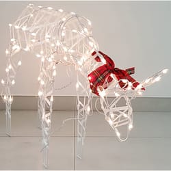 Sienna White Yard Decor 3D Wire Deer with Red Plaid Bow