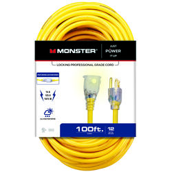 Monster Just Power It Up Outdoor 100 ft. L Yellow Extension Cord 12/3 SJTW