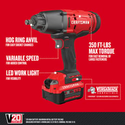 Craftsman 20V MAX 20 V 1/2 in. Cordless Brushed Impact Wrench Kit (Battery & Charger)