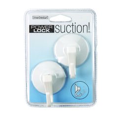 InterDesign 2 in. L White Plastic Small and Medium Power Lock Suction! Hook 2 lb. cap. 2 pk