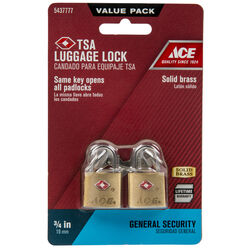 Ace 3/4 in. H X 7/8 in. W X 3/4 inch in. L Brass Single Locking Luggage Lock 2 pk Keyed Alike