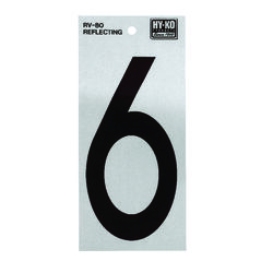 Hy-Ko 6 in. Reflective Black Vinyl Self-Adhesive Number 6 1 pc