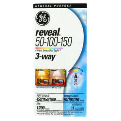 GE Reveal 50/100/150 W A21 Three Way Bulb A-Line Incandescent Bulb E26 (Medium) Soft White 1 pk