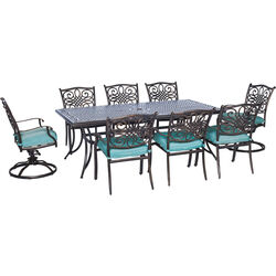 Hanover Traditions 9 pc Bronze Aluminum Traditional Dining Set Blue
