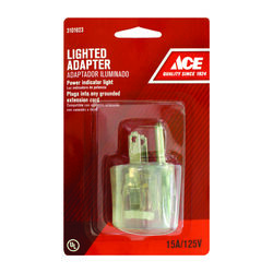 Ace Grounded 1 outlets Adapter w/Light 1 pk