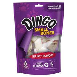 Dingo Small Adult Rawhide Bone Beef 4 in. L 6 pk