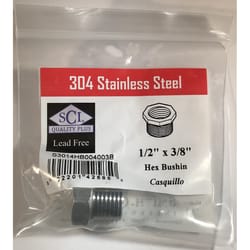 Smith-Cooper 1/2 in. MPT T X 3/8 in. D FPT Stainless Steel Hex Bushing