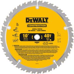 DeWalt 10 in. D X 5/8 in. S Construction Carbide Tipped Circular Saw Blade 40 teeth 1 pk