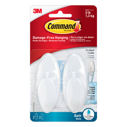 3M Command Medium Plastic Bath Hook 3-3/8 in. L 2 pk