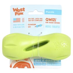 West Paw Zogoflex Green Qwizl Synthetic Rubber Dog Treat Toy/Dispenser Small in.