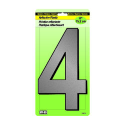 Hy-Ko 6 in. Reflective White Plastic Nail-On Number 4 1 pc