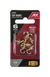 Ace Small Polished Brass Green Brass 0.1875 in. L Cup Hook 8 lb 6 pk