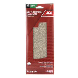 Ace 9 in. L X 3-2/3 in. W 60 Grit Aluminum Oxide Sandpaper 6 pk