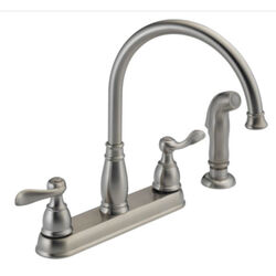 Delta Windemere Traditional Two Handle Stainless Steel Kitchen Faucet Side Sprayer Included
