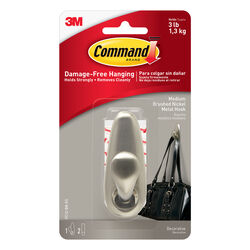 Command 3-1/4 in. L Brushed Nickel Metal Medium Hook 3 lb. cap. 1 pk