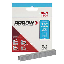 Arrow Fastener T50 3/8 in. W X 1/2 in. L 18 Ga. Flat Crown Heavy Duty Staples 1250 pk