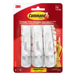 3M Command Medium Plastic Hook 3-7/8 in. L 6 pk