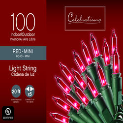 Celebrations Incandescent Incandescent Mini Red 100 ct String Christmas Lights 20.625 ft.