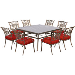 Hanover Traditions 9 pc Bronze Aluminum Traditional Dining Set Red