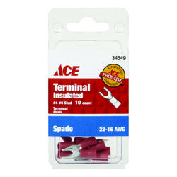 Ace Insulated Wire Spade Terminal Red 10 pk