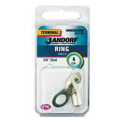 Jandorf 6 Ga. Uninsulated Wire Terminal Ring Silver 2 pk