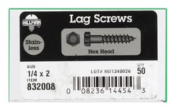 Hillman 1/4 in. S X 2 in. L Hex Stainless Steel Lag Screw 50 pk