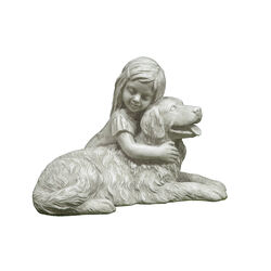 Infinity Cement White 12.6 in. Girl and Dog Statue