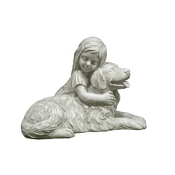 Infinity Cement White 12.6 in. Girl and Dog Statue