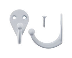 Ace 1-3/4 in. L White Metal Medium Single Garment Hook 2 pk