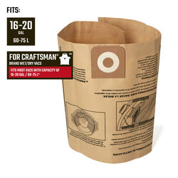 Craftsman 2 in. L X 10 in. W Vacuum Dust Bag 16-20 gal 3 pc