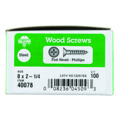 Hillman No. 8 S X 2-1/4 in. L Phillips Zinc-Plated Wood Screws 100 pk