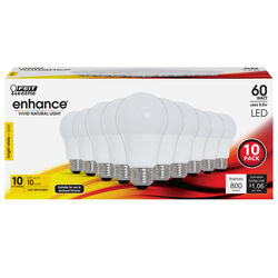 Feit Electric acre enhance A19 E26 (Medium) LED Bulb Bright White 60 Watt Equivalence 10 pk