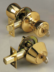 Home Plus Polished Brass Knob and Deadbolt Set ANSI Grade 3 1-3/4 in.