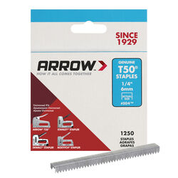 Arrow Fastener T50 3/8 in. W X 1/4 in. L 18 Ga. Wide Crown Heavy Duty Staples 1250 pk