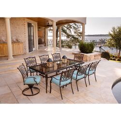 Hanover Traditions 9 pc Bronze Aluminum Traditional Dining Set Blue