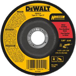 DeWalt High Performance 4.5 in. D X 1/4 in. thick T X 7/8 in. S Grinding Wheel 1 pc
