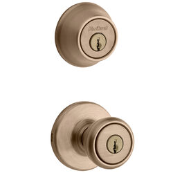 Kwikset Tylo Antique Brass Entry Lock and Double Cylinder Deadbolt ANSI/BHMA Grade 3 1-3/4 in.