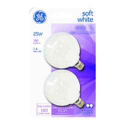 GE 25 W G16.5 Globe Incandescent Bulb E12 (Candelabra) Soft White 2 pk