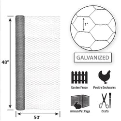Garden Craft 48 in. H X 50 ft. L 20 Ga. Silver Poultry Netting