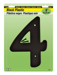 Hy-Ko 6 in. Black Plastic Screw-On Number 4 1 pc
