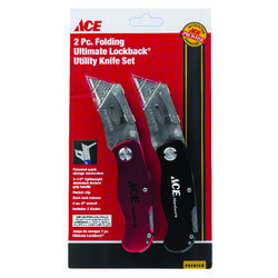 Ace Ultimate 6 in. Lockback Utility Knife Set Black/Red 2 pk