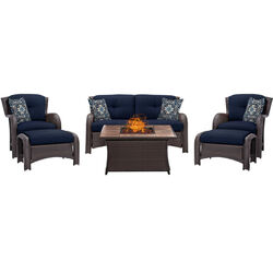 Hanover Strathmere 6 pc Espresso Steel Traditional Fire Pit Set Navy Blue
