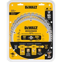 DeWalt 10 in. D X 5/8 in. S Carbide Circular Saw Blade 32, 60 teeth 2 pk